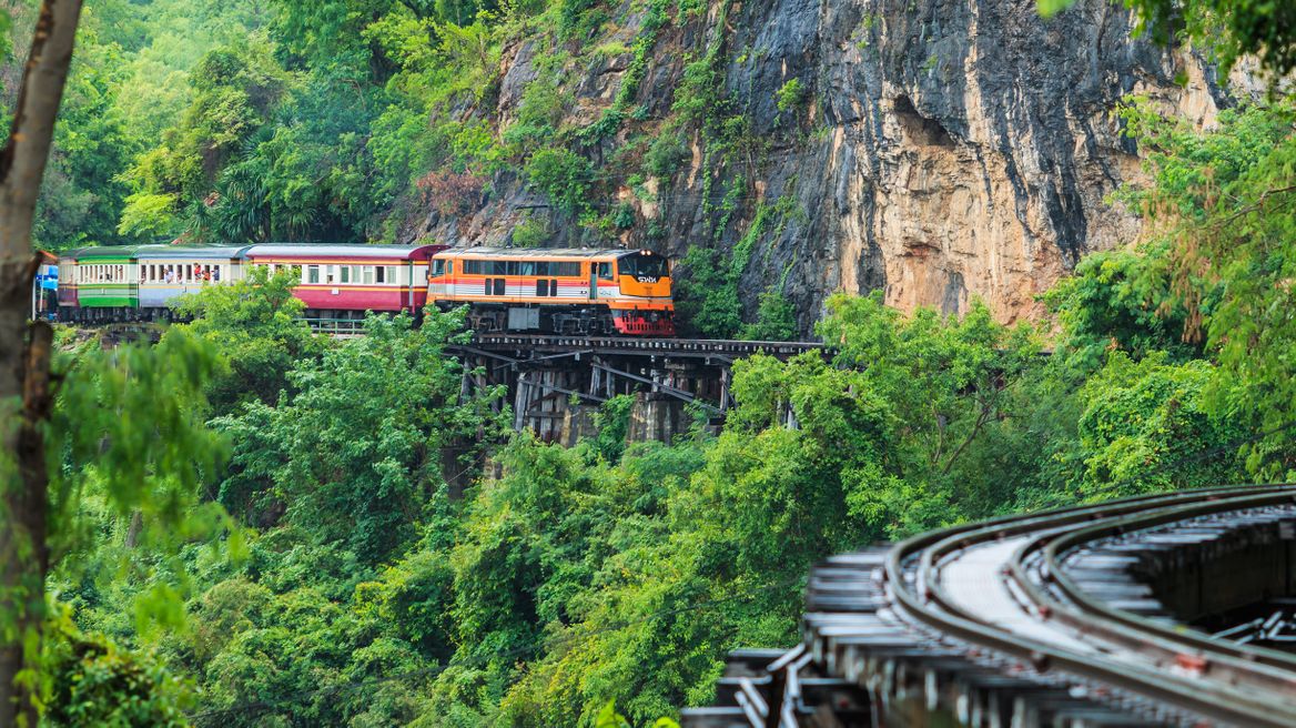 go on a train tour to kanchanaburi province