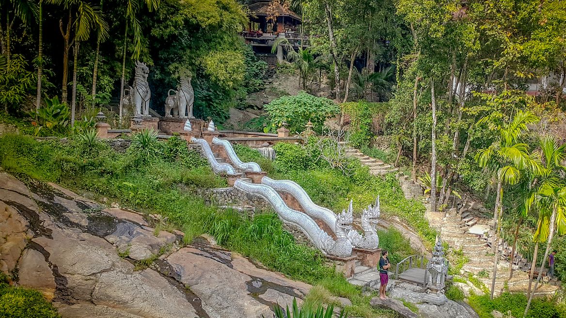 At hidden temple Naga stair 