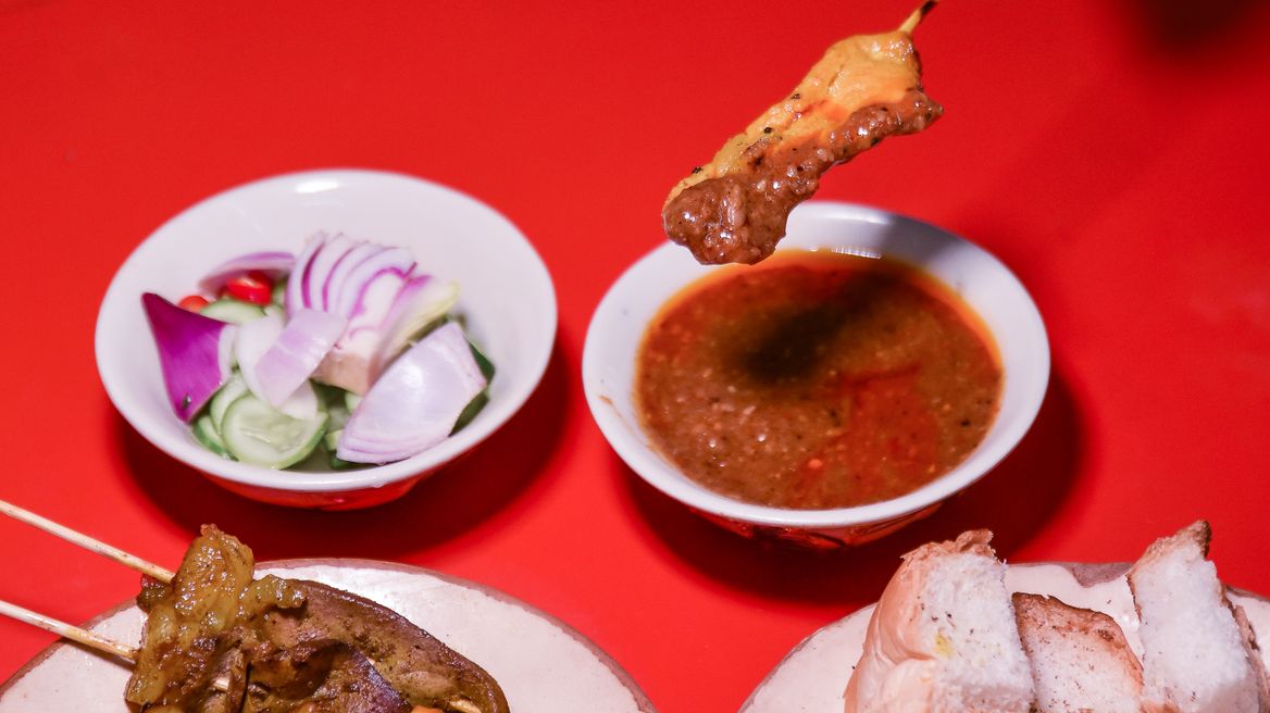 Pork skewers with dip sauce