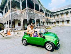 Vintage Fiat Car Ride and Explore Around Local Community Near Bangkok