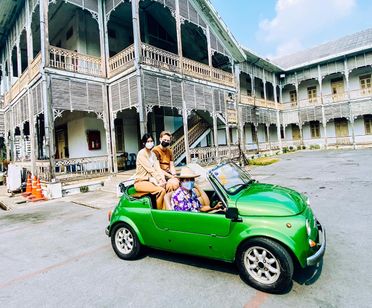 Vintage Fiat Car Ride and Explore Around Local Community Near Bangkok