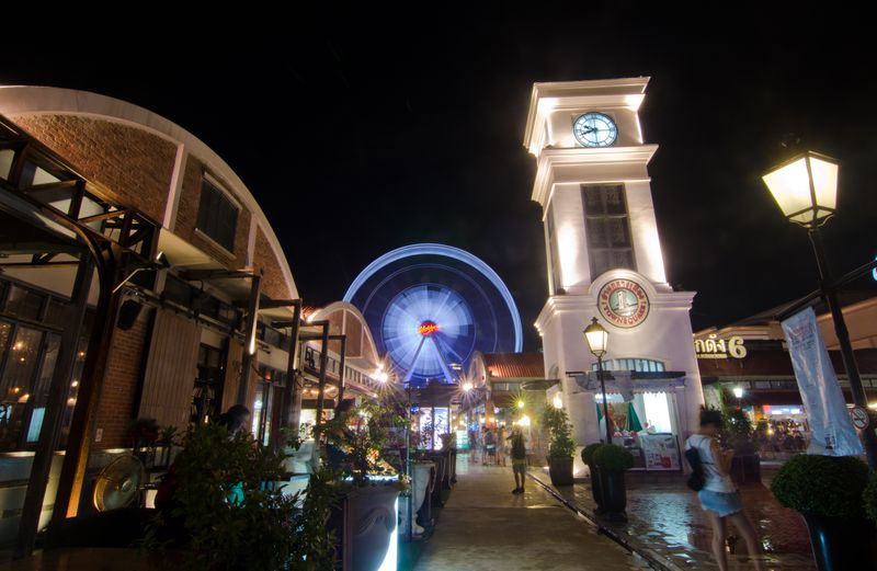 Asiatique Sky Ferris Wheel and the clock tower at Asiatique The Riverfront